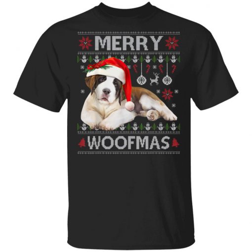 Merry Woofmas Bernards dog Christmas Dog Lover Xmas T-Shirt