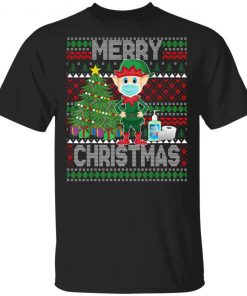Merry Christmas 2020 - Funny Elf Wearing Mask T-Shirt