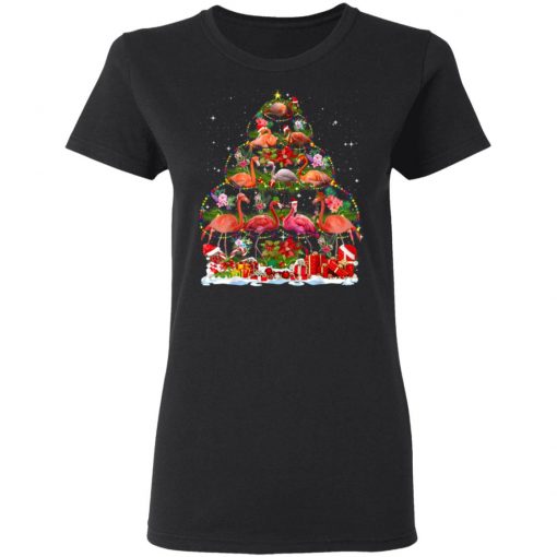 Funny Famingo Christmas Tree Cute Shirt T-Shirt