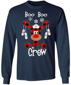 Funny Cute Reindeer Buffalo Plaid Boo Boo Crew Nurse T-Shirt