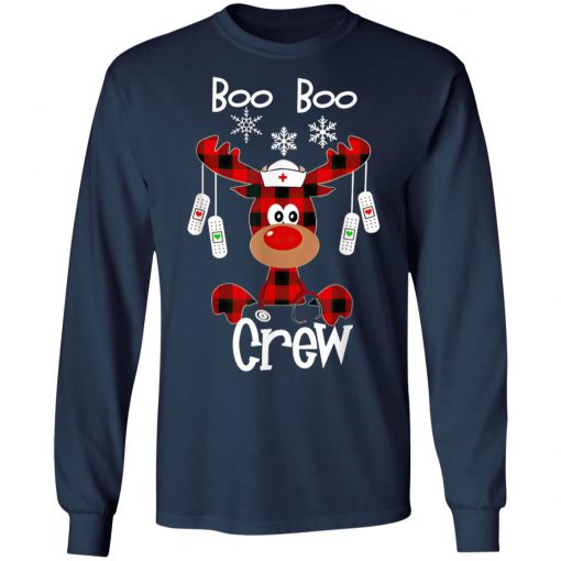 Funny Cute Reindeer Buffalo Plaid Boo Boo Crew Nurse T-Shirt