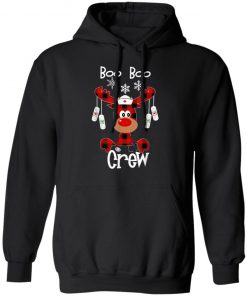 Funny Cute Reindeer Buffalo Plaid Boo Boo Crew Nurse T-Shirt