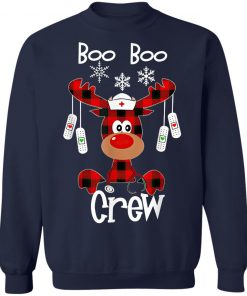 Funny Cute Reindeer Buffalo Plaid Boo Boo Crew Nurse T-Shirt