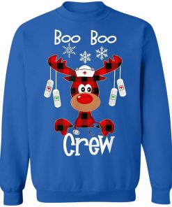 Funny Cute Reindeer Buffalo Plaid Boo Boo Crew Nurse T-Shirt