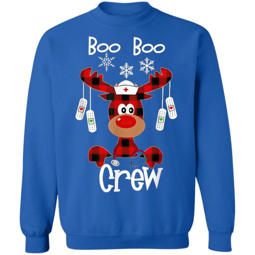 Funny Cute Reindeer Buffalo Plaid Boo Boo Crew Nurse T-Shirt