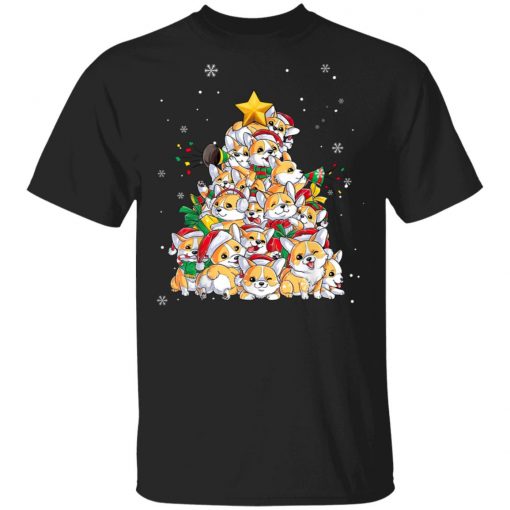 Funny Corgi Christmas Tree Lights Dog Lover T-Shirt