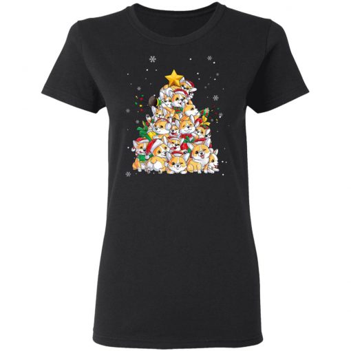 Funny Corgi Christmas Tree Lights Dog Lover T-Shirt