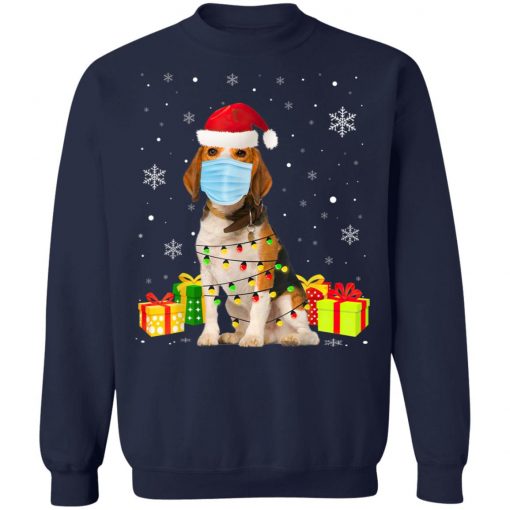 Funny Beagle Wear Mask Christmas Funny Christmas Light T-Shirt