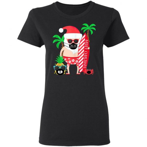 Funny 2020 Christmas Surfing Gift for Surfer Santa with Mask T-Shirt