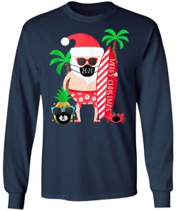 Funny 2020 Christmas Surfing Gift for Surfer Santa with Mask T-Shirt