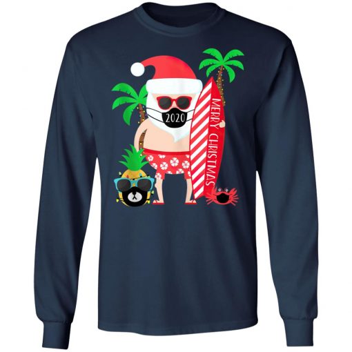 Funny 2020 Christmas Surfing Gift for Surfer Santa with Mask T-Shirt