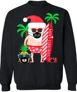 Funny 2020 Christmas Surfing Gift for Surfer Santa with Mask T-Shirt