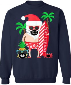 Funny 2020 Christmas Surfing Gift for Surfer Santa with Mask T-Shirt