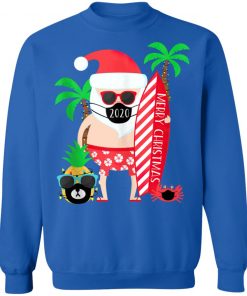 Funny 2020 Christmas Surfing Gift for Surfer Santa with Mask T-Shirt