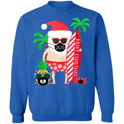 Funny 2020 Christmas Surfing Gift for Surfer Santa with Mask T-Shirt