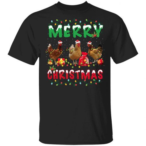 Chicken Christmas Fairy Lights Merry Xmas Chicken Long Sleeve T-Shirt