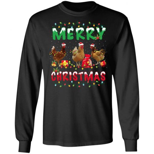 Chicken Christmas Fairy Lights Merry Xmas Chicken Long Sleeve T-Shirt