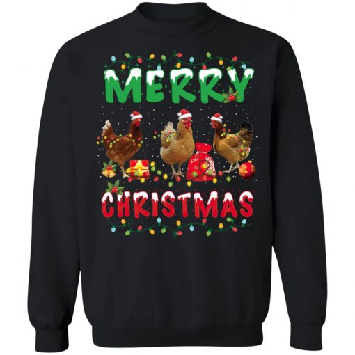 Chicken Christmas Fairy Lights Merry Xmas Chicken Long Sleeve T-Shirt