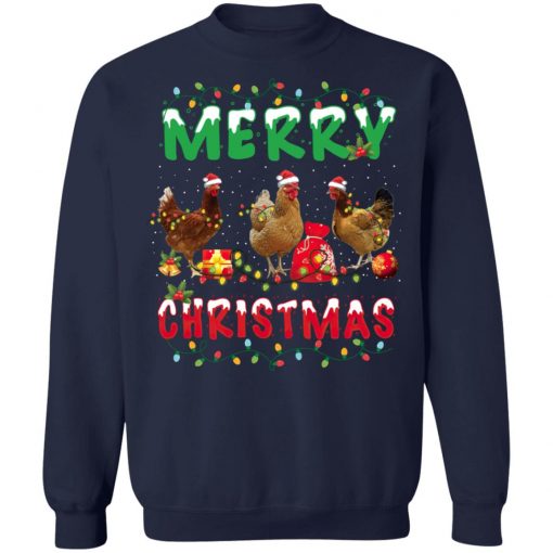 Chicken Christmas Fairy Lights Merry Xmas Chicken Long Sleeve T-Shirt