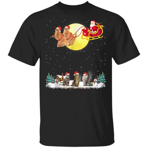 Cat Reindeer Christmas Lights Dog Riding A Santa T-Shirt, Long Sleeve