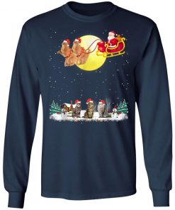 Cat Reindeer Christmas Lights Dog Riding A Santa T-Shirt, Long Sleeve