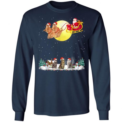 Cat Reindeer Christmas Lights Dog Riding A Santa T-Shirt, Long Sleeve