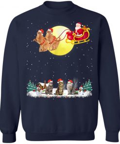 Cat Reindeer Christmas Lights Dog Riding A Santa T-Shirt, Long Sleeve