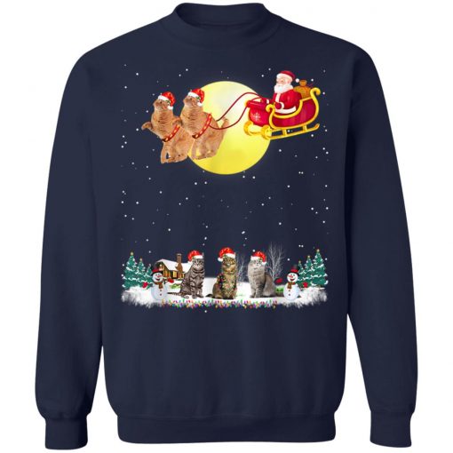 Cat Reindeer Christmas Lights Dog Riding A Santa T-Shirt, Long Sleeve