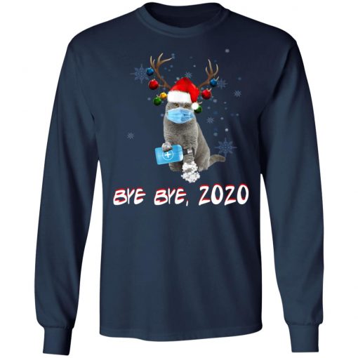British Shorthair Cat Bye Bye 2020 Christmas New Year T-Shirt, Long Sleeve