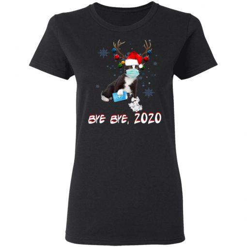 Bicolor-Tuxedo Cat Bye Bye 2020 Christmas New Year T-Shirt, Long SLeeve