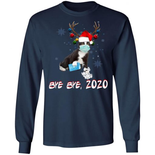 Bicolor-Tuxedo Cat Bye Bye 2020 Christmas New Year T-Shirt, Long SLeeve