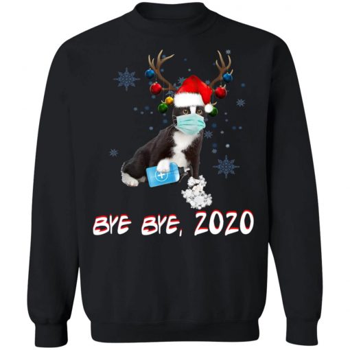 Bicolor-Tuxedo Cat Bye Bye 2020 Christmas New Year T-Shirt, Long SLeeve