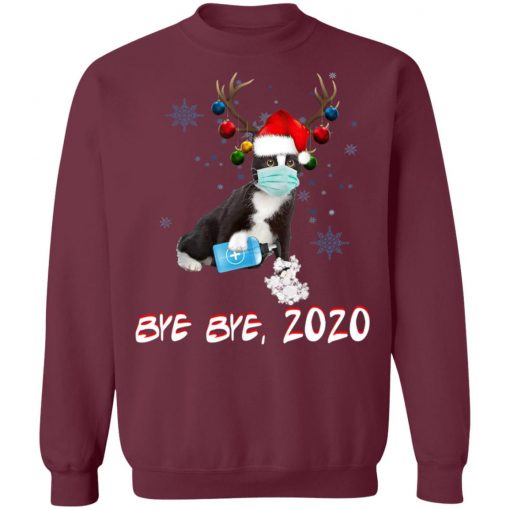 Bicolor-Tuxedo Cat Bye Bye 2020 Christmas New Year T-Shirt, Long SLeeve