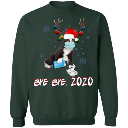 Bicolor-Tuxedo Cat Bye Bye 2020 Christmas New Year T-Shirt, Long SLeeve