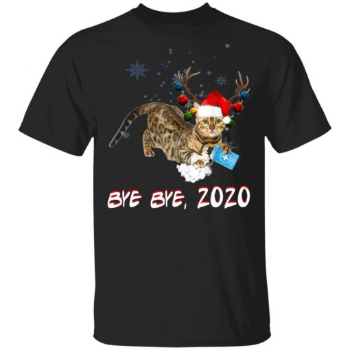 Bengal Cat Bye Bye 2020 Christmas New Year T-Shirt, Long Sleeve