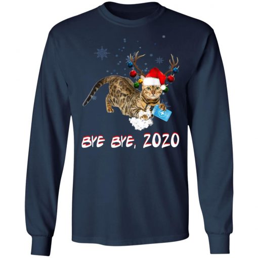 Bengal Cat Bye Bye 2020 Christmas New Year T-Shirt, Long Sleeve