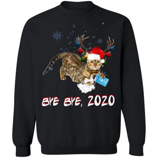 Bengal Cat Bye Bye 2020 Christmas New Year T-Shirt, Long Sleeve