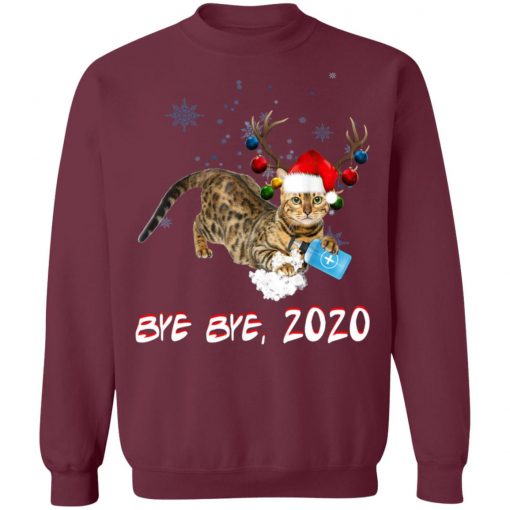 Bengal Cat Bye Bye 2020 Christmas New Year T-Shirt, Long Sleeve