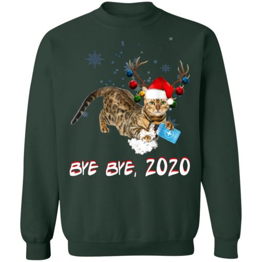 Bengal Cat Bye Bye 2020 Christmas New Year T-Shirt, Long Sleeve