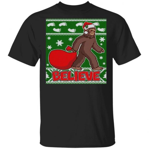 Believe In Santa Bigfoot Ugly Christmas Sweater