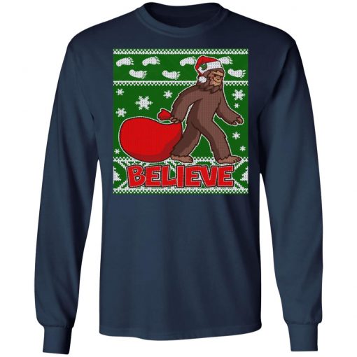 Believe In Santa Bigfoot Ugly Christmas Sweater