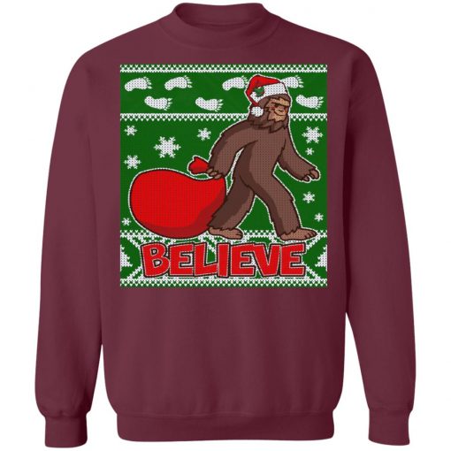 Believe In Santa Bigfoot Ugly Christmas Sweater