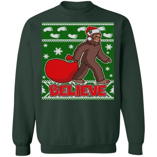 Believe In Santa Bigfoot Ugly Christmas Sweater