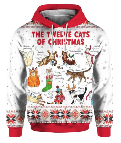 The Twelve Cats of Christmas 3D Ugly Sweater Hoodie