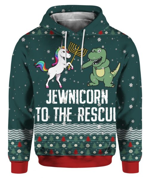 Jewnicorn To The Rescue 3D Ugly Christmas Sweater Hoodie