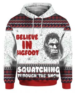 Believe In Bigfoot Squat Ching Through The Snow 3D Ugly Christmas Sweater Hoodie