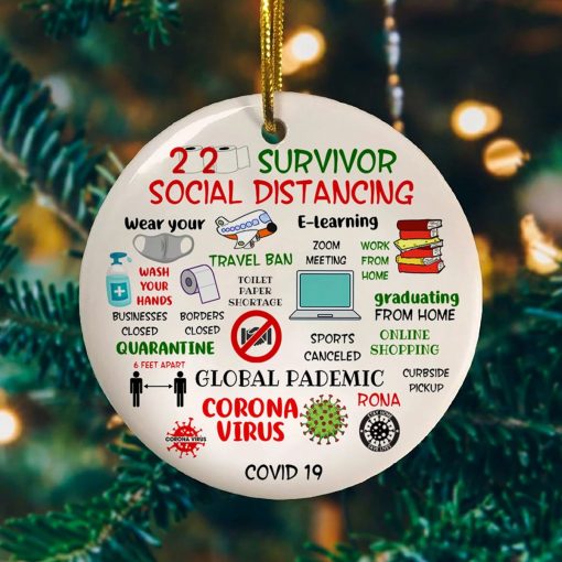 2020 Survivor Social Distancing Funny Quarantine Pandemic Circle Christmas Tree Ornament Keepsake