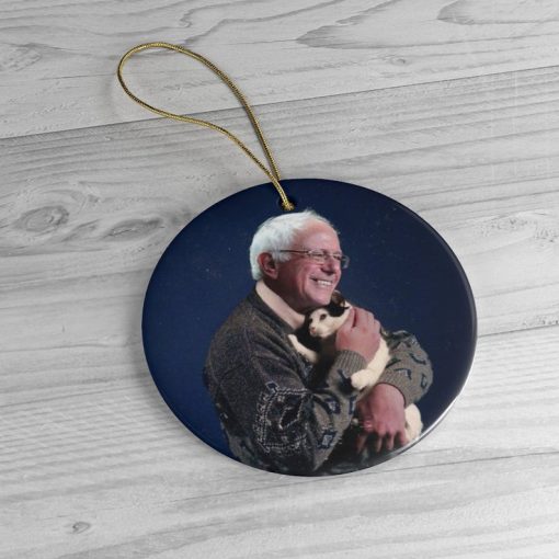 Bernie Sanders Christmas Decoration Bernie Holding Cat Ornament