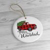 Feliz Navidad Plaid Red Truck Christmas Circle Ornament