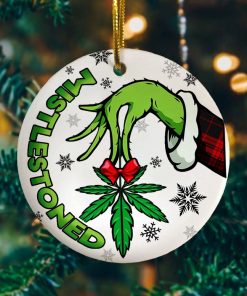 Funny Mistlestoned 2020 Decorative Christmas Ornament – Funny Marijuana Leaf Holiday Flat Circle Ornament